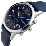 Emporio Armani Renato Chronograph Blue Dial Black Leather Strap Watch For Men - AR11216 Authentic Buy Shop Now