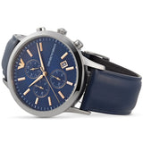 Emporio Armani Renato Chronograph Blue Dial Black Leather Strap Watch For Men - AR11216 Authentic Buy Shop Now