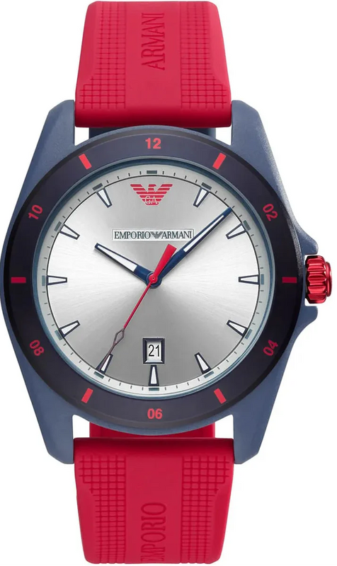 Emporio Armani Sigma Silver Dial Red Silicone Strap Watch for Men - AR11219 Authentic Buy Shop Now