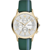 Emporio Armani Renato Chronograph Silver Dial Green Leather Strap Watch For Men - AR11233 Authentic Buy Shop Now