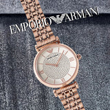 Emporio Armani T-Bar Gianni Crystal Pave Dial Rose Gold Steel Strap Watch For Women - AR11244 Authentic Buy Shop Now