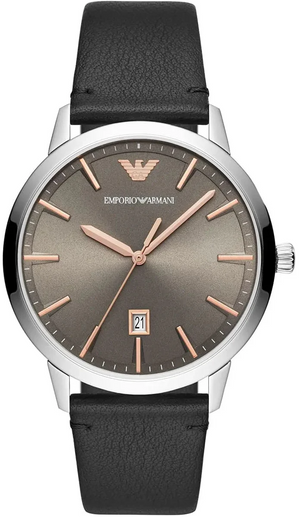 Emporio Armani Ruggero Grey Dial Black Leather Strap Watch for Men - AR11277 Authentic Buy Shop Now