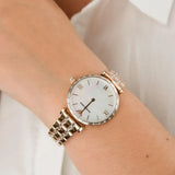 Emporio Armani Gianni T-Bar Mother of Pearl White Dial Two Tone Steel Watch for Women - AR11294 Authentic Buy Shop Now