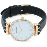 Emporio Armani Gianni T-Bar Mother of Pearl Dial Black Leather Strap Watch For Women - AR11295 Authentic Buy Shop Now