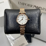 Emporio Armani Gianni T-Bar Mother of Pearl Dial Rose Gold Steel Strap Watch For Women - AR11316 Authentic Buy Shop Now