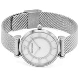 Emporio Armani Gianni T-Bar Quartz Mother of Pearl Dial Silver Mesh Bracelet Watch For Women - AR11319 Authentic Buy Shop Now