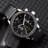 Emporio Armani Mario Chronograph Black Dial Black Leather Strap Watch For Men - AR11325 Authentic Buy Shop Now