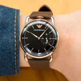 Emporio Armani Aviator Quartz Black Dial Brown Leather Strap Watch For Men - AR11337 Authentic Buy Shop Now