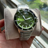 Emporio Armani Three Hand Green Dial Silver Steel Strap Watch For Men - AR11338 Authentic Buy Shop Now