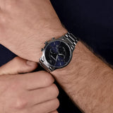 Emporio Armani Giovanni Chronograph Blue Dial Grey Steel Strap Watch For Men - AR11348 Authentic Buy Shop Now