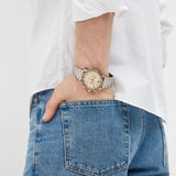 Emporio Armani Mario Chronograph Beige Dial Silver Steel Strap Watch For Men - AR11352 Authentic Buy Shop Now