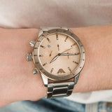 Emporio Armani Mario Chronograph Beige Dial Silver Steel Strap Watch For Men - AR11352 Authentic Buy Shop Now