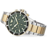 Emporio Armani Diver Chronograph Green Dial Two Tone Steel Strap Watch For Men - AR11361 Authentic Buy Shop Now
