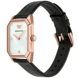Emporio Armani Gioia Quartz Mother of Pearl Dial Black Leather Strap Watch For Women - AR11390 Authentic Buy Shop Now