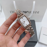 Emporio Armani Gianni T Bar Quartz Crystals White Dial Rose Gold Steel Strap Watch For Women - AR11406 Authentic Buy Shop Now