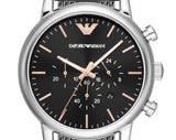 Emporio Armani Luigi Chronograph Quartz Black Dial Silver Mesh Bracelet Watch For Men - AR11429 Authentic Buy Shop Now