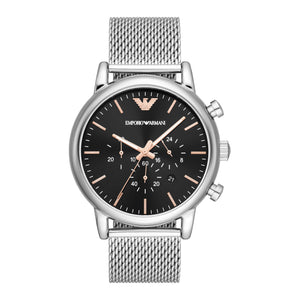 Emporio Armani Luigi Chronograph Quartz Black Dial Silver Mesh Bracelet Watch For Men - AR11429 Authentic Buy Shop Now