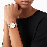 Emporio Armani Gianni T-Bar Crystals Silver Dial Rose Gold Steel Strap Watch For Women - AR11446 Authentic Buy Shop Now