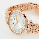 Emporio Armani Gianni T-Bar Crystals Silver Dial Rose Gold Steel Strap Watch For Women - AR11446 Authentic Buy Shop Now