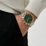 Emporio Armani Mario Chronograph Green Dial Silver Steel Strap Watch For Men - AR11454 Authentic Buy Shop Now