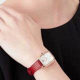 Emporio Armani Gianni T Bar Two-Hand Mother of Pearl Dial Red Leather Strap Watch For Women - AR11467 Authentic Buy Shop Now