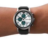 Emporio Armani Renato Chronograph Silver Dial Black Leather Strap Watch for Men - AR11473 Authentic Buy Shop Now