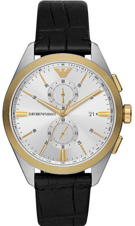 Emporio Armani Claudio Chronograph Silver Dial Black Leather Strap Watch For Men - AR11498 Authentic Buy Shop Now