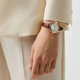 Emporio Armani Mia Quartz Silver Dial Brown Leather Strap Watch For Women - AR11525 Authentic Buy Shop Now
