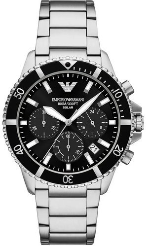 Emporio Armani World Explorer Black Dial Silver Steel Strap Watch for Men - AR11739 Authentic Buy Shop Now