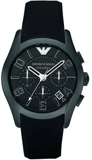 Emporio Armani Valente Large Chronograph Black Dial Black Silicone Strap Watch for Men - AR1430 Authentic Buy Shop Now