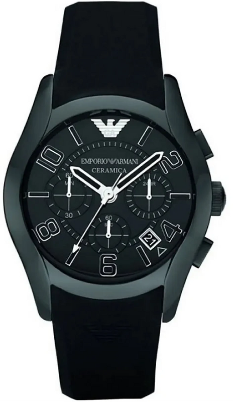Emporio Armani Valente Large Chronograph Black Dial Black Silicone Strap Watch for Men - AR1430 Authentic Buy Shop Now
