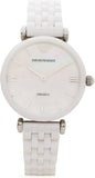 Emporio Armani Giannti T Bar Quartz Mother of Pearl Dial White Steel Strap Watch For Women - AR1485 Authentic Buy Shop Now