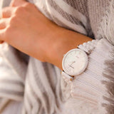 Emporio Armani Giannti T Bar Quartz Mother of Pearl Dial White Steel Strap Watch For Women - AR1485 Authentic Buy Shop Now