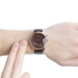 Emporio Armani Classic Large Chronograph Brown Dial Brown Leather Strap Watch for Men - AR1616 Authentic Buy Shop Now