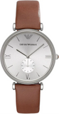 Emporio Armani Gianni Silver Dial Brown Leather Strap Watch for Men - AR1675 Authentic Buy Shop Now