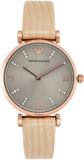 Emporio Armani Gianni T Bar Gunmetal Dial Beige Leather Strap Watch For Women - AR1681 Authentic Buy Shop Now