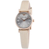 Emporio Armani Gianni T-Bar Silver Dial Beige Leather Strap Watch for Women - AR1687 Authentic Buy Shop Now
