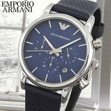 Emporio Armani Luigi Chronograph Blue Dial Black Leather Strap Watch For Men - AR1736 Authentic Buy Shop Now