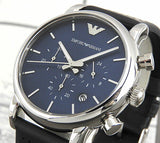 Emporio Armani Luigi Chronograph Blue Dial Black Leather Strap Watch For Men - AR1736 Authentic Buy Shop Now