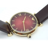 Emporio Armani Gianni T Bar Burgundy Dial Burgundy Leather Strap Watch For Women - AR1757 Authentic Buy Shop Now