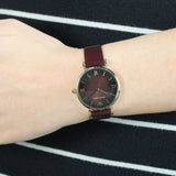 Emporio Armani Gianni T Bar Burgundy Dial Burgundy Leather Strap Watch For Women - AR1758 Authentic Buy Shop Now