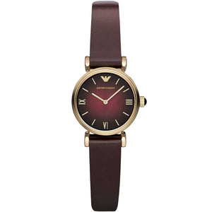Emporio Armani Gianni T Bar Burgundy Dial Burgundy Leather Strap Watch For Women - AR1758 Authentic Buy Shop Now