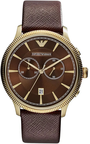 Emporio Armani Alpha Large Chronograph Brown Dial Brown Leather Strap Watch for Men - AR1793 Authentic Buy Shop Now
