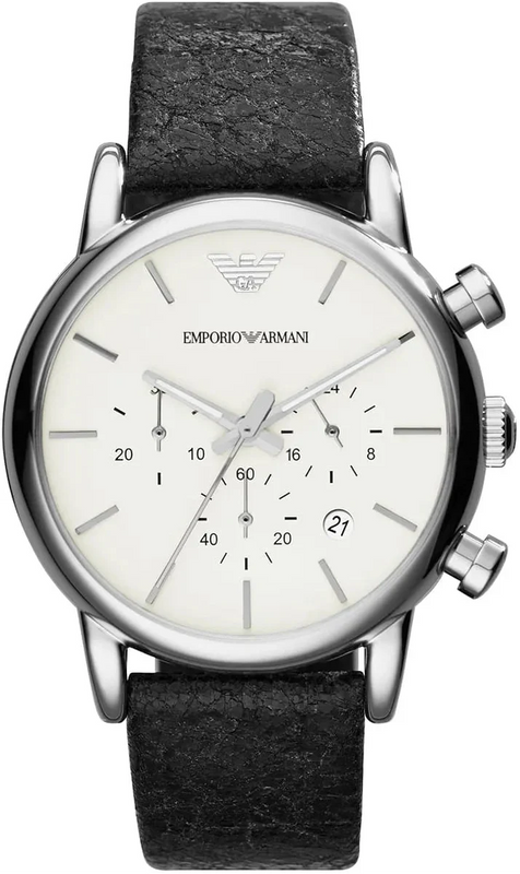 Emporio Armani Luigi Chronograph White Dial Black Leather Strap Watch for Men - AR1810 Authentic Buy Shop Now