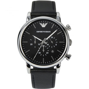 Emporio Armani Luigi Chronograph Black Dial Black Leather Watch For Men - AR1828 Authentic Buy Shop Now