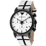 Emporio Armani Luigi Large Chronograph White Dial Two Tone Fabric Strap Watch for Men- AR1859 Authentic Buy Shop Now