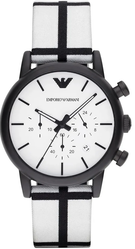 Emporio Armani Luigi Large Chronograph White Dial Two Tone Fabric Strap Watch for Men- AR1859 Authentic Buy Shop Now