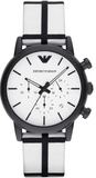 Emporio Armani Luigi Large Chronograph White Dial Two Tone Fabric Strap Watch for Men- AR1859 Authentic Buy Shop Now