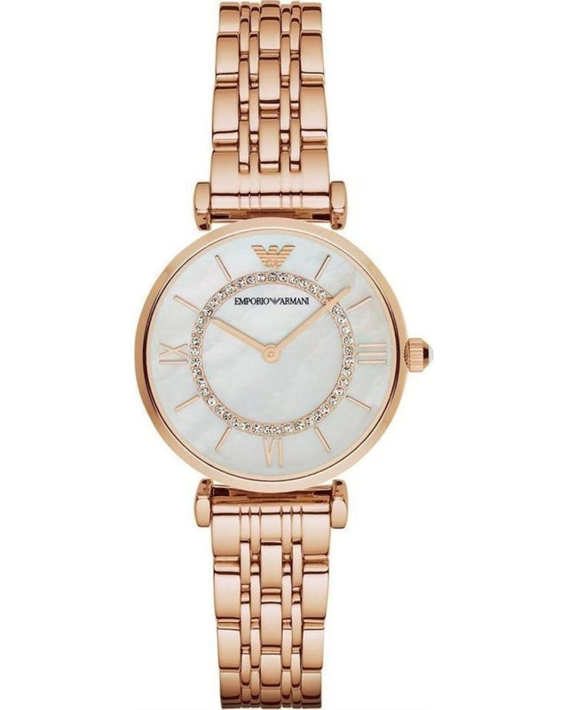 Emporio Armani Gianni T Bar Mother of Pearl Rose Gold Stainless Steel Strap Watch For Women - AR1909 Authentic Buy Shop Now
