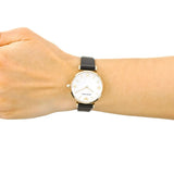 Emporio Armani Gianni T-Bar Quartz Mother of Pearl Dial Black Leather Strap Watch For Women - AR1910 Authentic Buy Shop Now